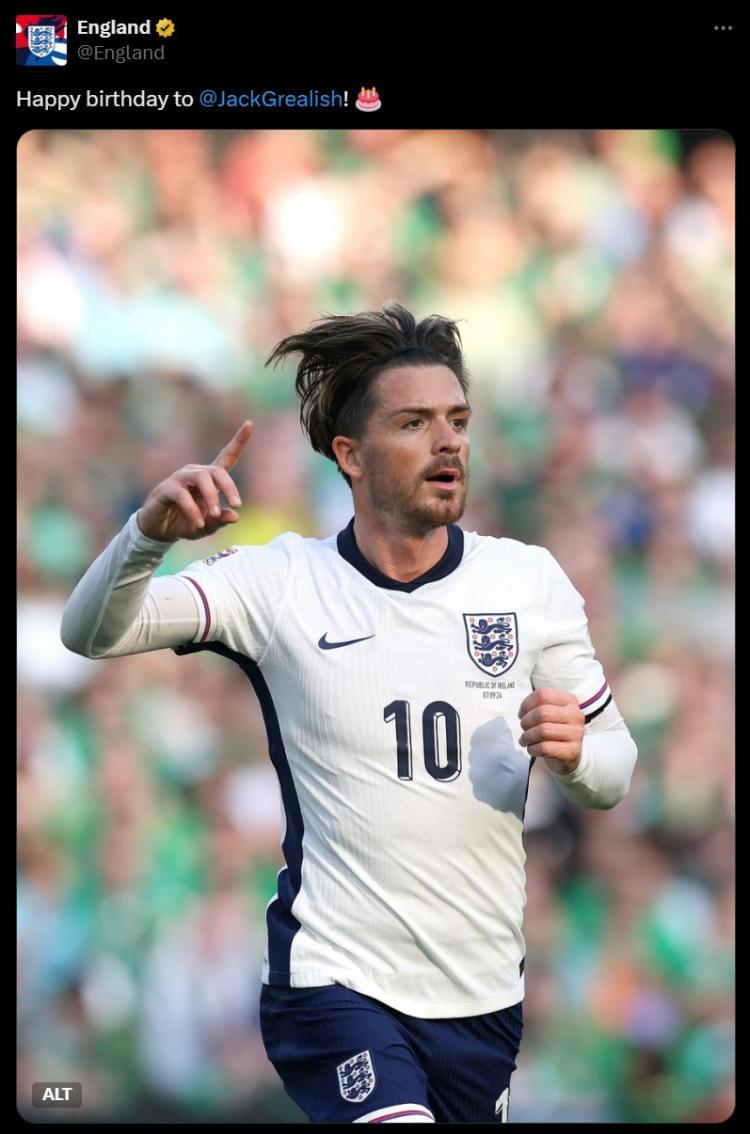 开云智能体验-格拉利什30岁生日，英格兰社媒为球员送上生日祝福
